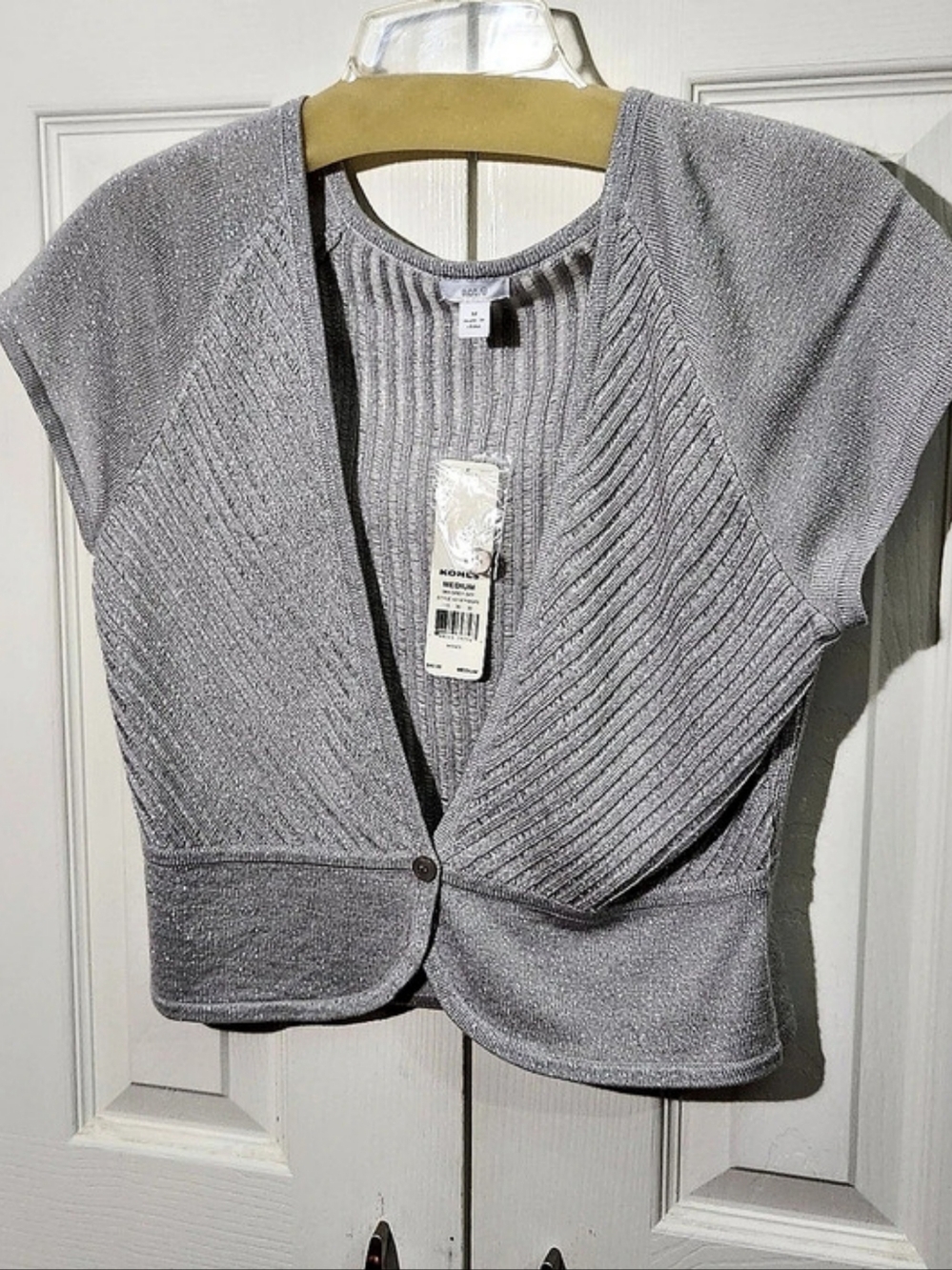 Apt. 9 Metallic Silver Knit Short Sleeve Top Gray Size Medium NWT